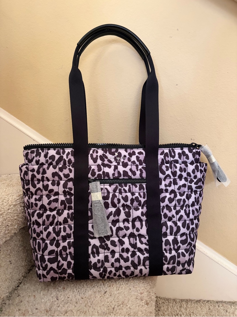 NWT Kate Spade Camden Spotted Leopard Quilted Tote, Violet Mist